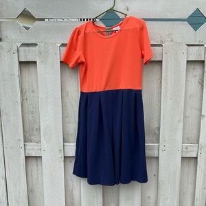 LuLaRoe XL Amelia coral/navy blue dress